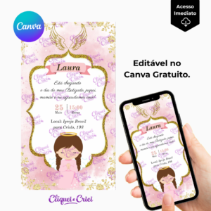 Convite Digital para Batizado Editável no Canva Gratuito