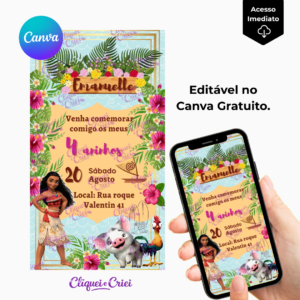 Convite Digital Moana para Editar no Canva