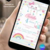Convite Chuva de Amor para editar no Canva com fundo branco, nuvens, corações coloridos, gotas de chuva, arco-íris e detalhes em rosa, azul e amarelo.