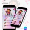 Convite A Casa Mágica da Gabby com Sugestão de Presente página interna, editável no Canva, mostrando a versão interna do convite em dois celulares, com informações da festa e opções de interação.