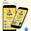 Convite Minions com Sugestão de Presente página interna editável no Canva, mostrando a página interna do convite infantil com informações sobre tamanho de roupa, calçado e preferências de presentes.