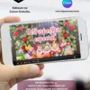 Imagem de apresentação de retrospectiva Branca de Neve para editar no Canva, exibida em um celular. O vídeo apresenta o título “Retrospectiva Especial” e elementos do tema Branca de Neve, com a personagem e os sete anões em uma floresta com árvores e maçãs vermelhas.